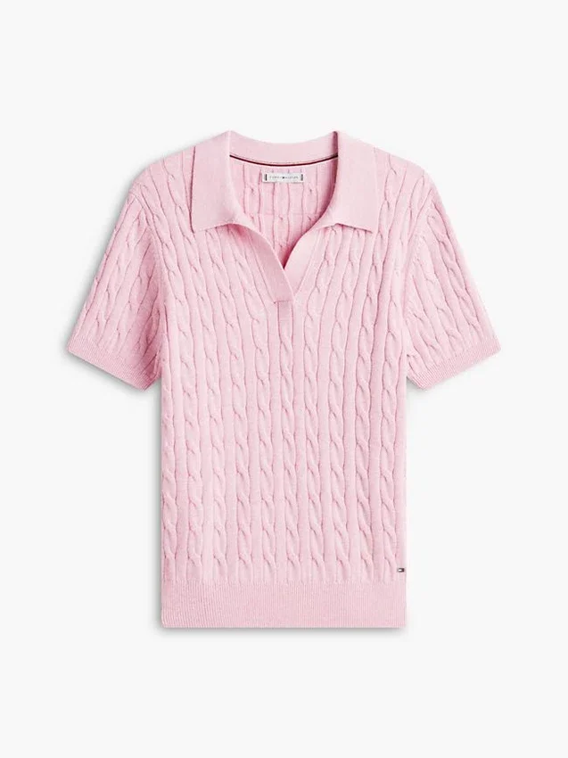 Polo cu mâneci scurte, tricotat cu model în relief Polo cu mâneci scurte, tricotat cu model în relief