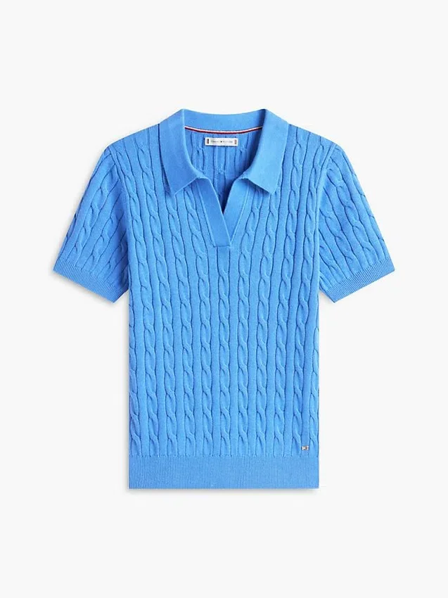 Polo cu mâneci scurte, tricotat cu model în relief Polo cu mâneci scurte, tricotat cu model în relief