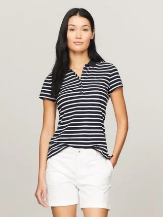 Polo din bumbac elastic cu dungi, croială slim