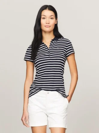 Polo din bumbac elastic cu dungi, croială slim