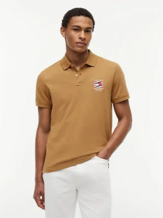 Polo din bumbac neted cu steag ondulat, croială regular