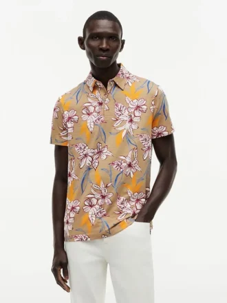 Polo din jersey cu imprimeu floral, croială regular