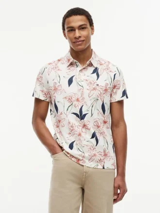 Polo din jersey cu imprimeu floral, croială regular