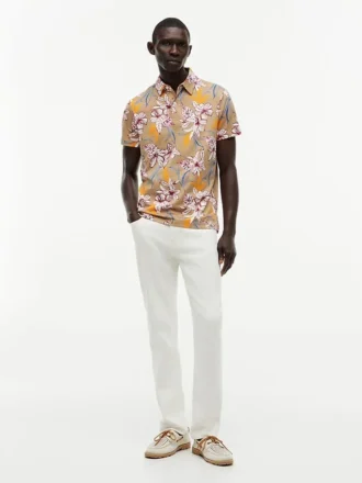 Polo din jersey cu imprimeu floral, croială regular