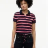 Polo din piqué elastic cu dungi și nod în față Polo din piqué elastic cu dungi și nod în față