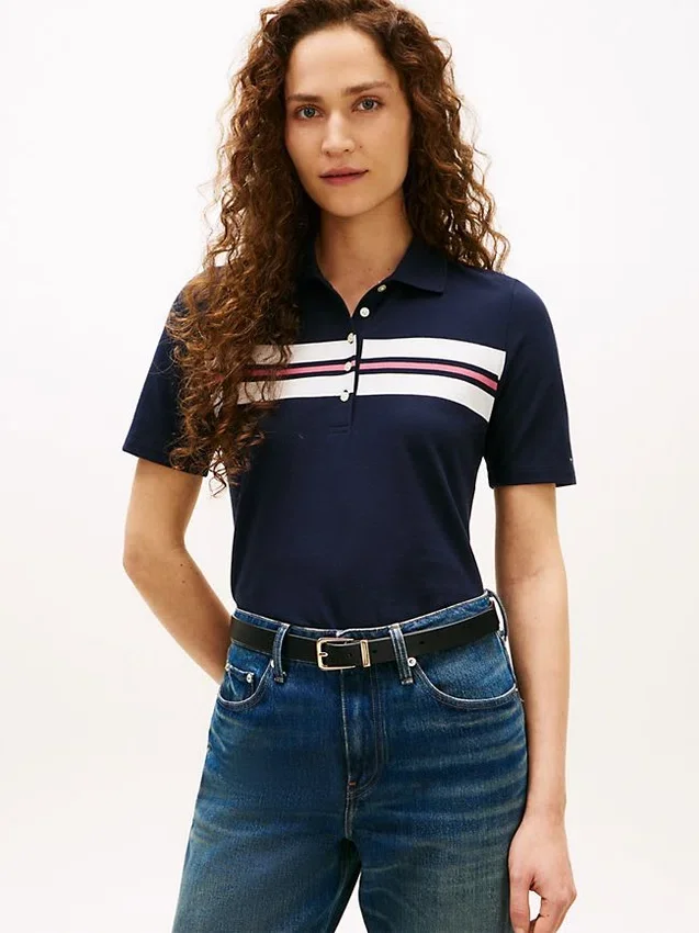 Polo elastic cu dungi, croială regular Polo elastic cu dungi, croială regular