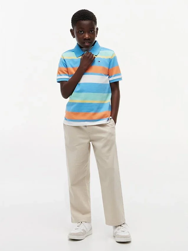 Polo elastic cu dungi multicolore pentru copii Polo elastic cu dungi multicolore pentru copii