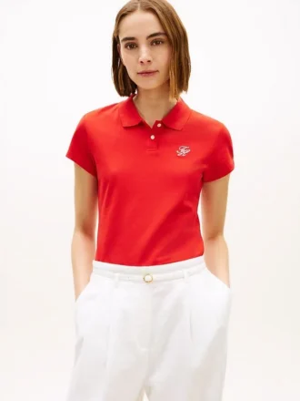 Polo elastic cu monogramă script, croială slim