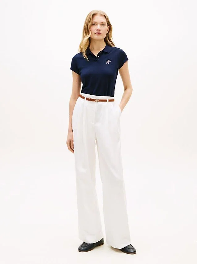 Polo elastic cu monogramă script, croială slim Polo elastic cu monogramă script, croială slim