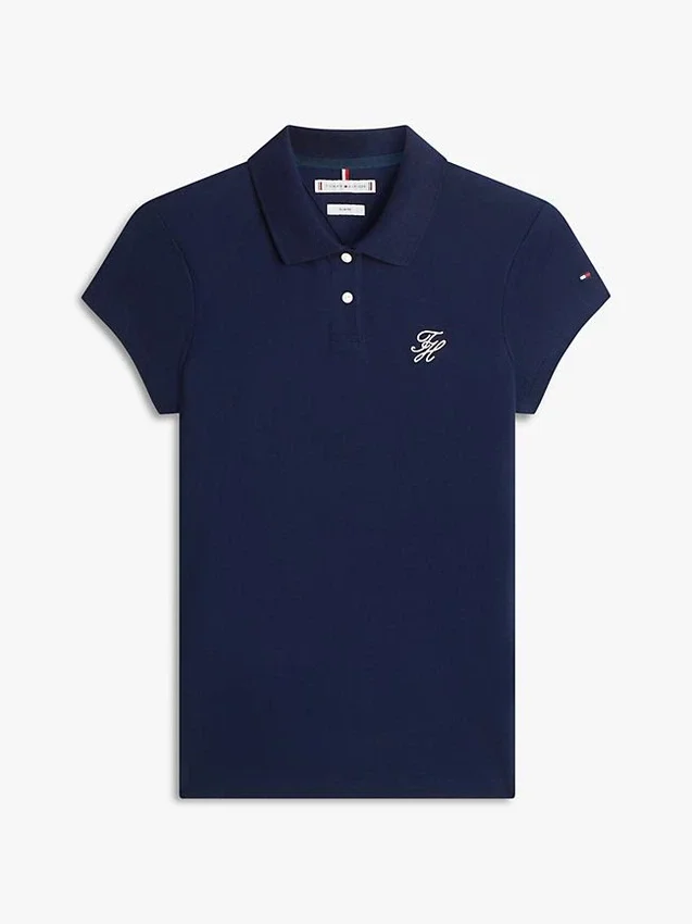 Polo elastic cu monogramă script, croială slim Polo elastic cu monogramă script, croială slim