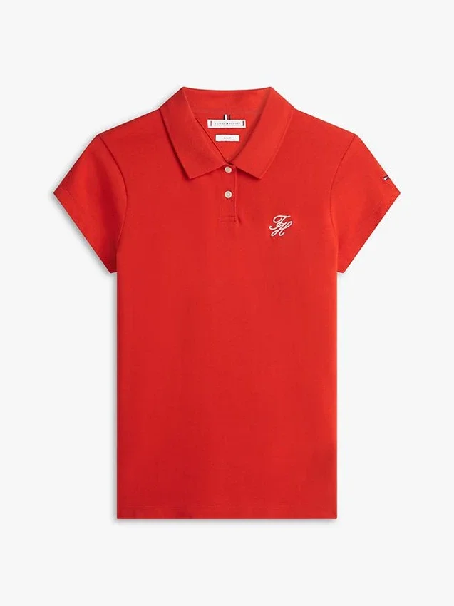 Polo elastic cu monogramă script, croială slim Polo elastic cu monogramă script, croială slim