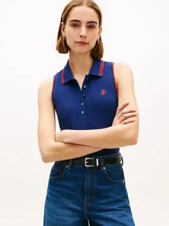 Polo fără mâneci cu croială slim fit și monogramă