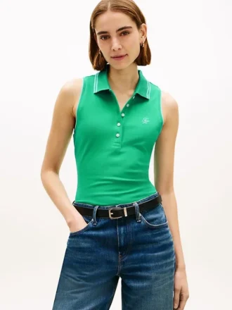 Polo fără mâneci cu croială slim fit și monogramă