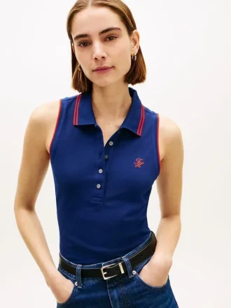 Polo fără mâneci cu croială slim fit și monogramă