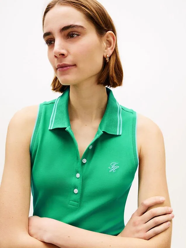 Polo fără mâneci cu croială slim fit și monogramă Polo fără mâneci cu croială slim fit și monogramă