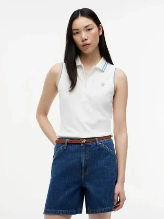 Polo fără mâneci cu croială slim și monogramă