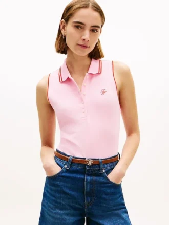 Polo fără mâneci cu croială slim și monogramă