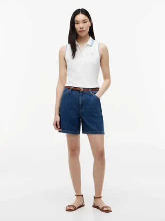 Polo fără mâneci cu croială slim și monogramă