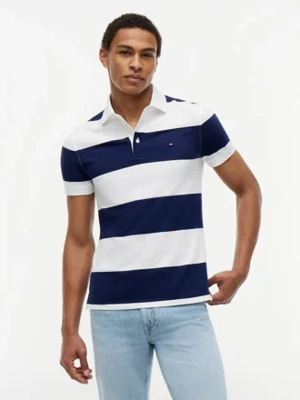 Polo slim fit cu dungi de rugby