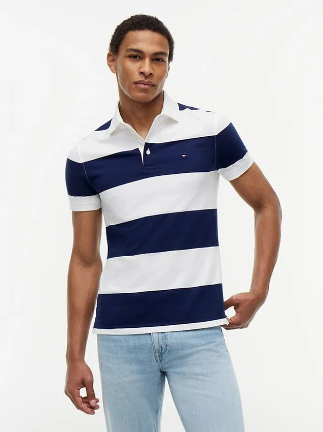 Polo slim fit cu dungi de rugby Polo slim fit cu dungi de rugby