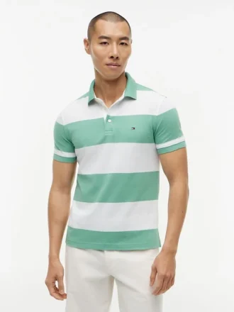 Polo slim fit cu dungi de rugby