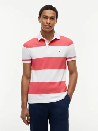 Polo slim fit cu dungi de rugby
