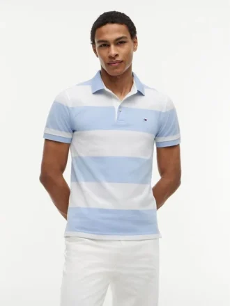 Polo slim fit cu dungi de rugby