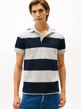 Polo slim fit cu dungi de rugby