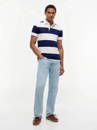Polo slim fit cu dungi de rugby