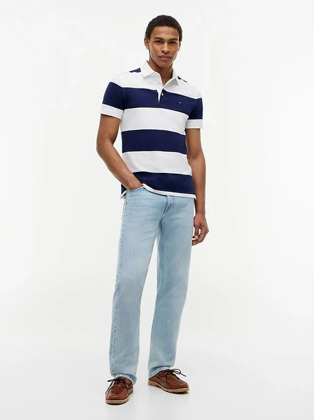 Polo slim fit cu dungi de rugby Polo slim fit cu dungi de rugby