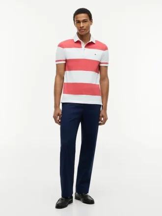 Polo slim fit cu dungi de rugby