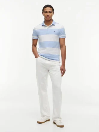 Polo slim fit cu dungi de rugby