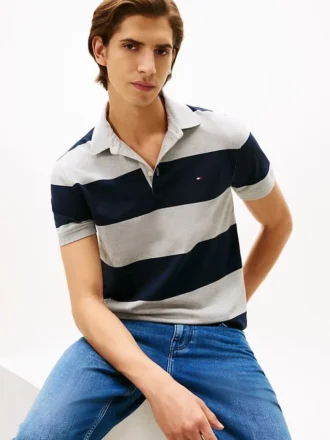 Polo slim fit cu dungi de rugby