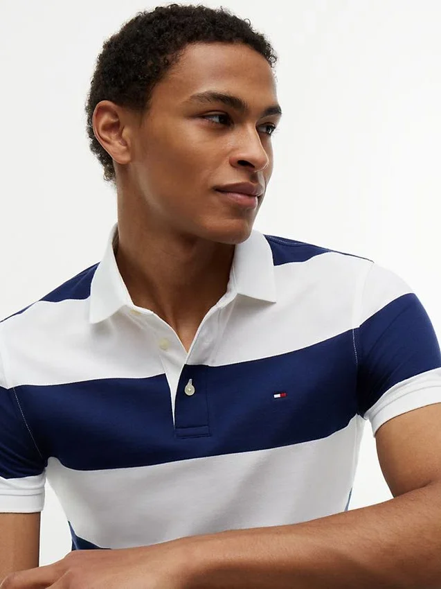Polo slim fit cu dungi de rugby Polo slim fit cu dungi de rugby