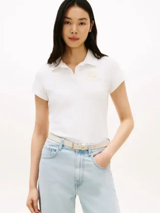 Polo slim fit cu logo frunză de laur
