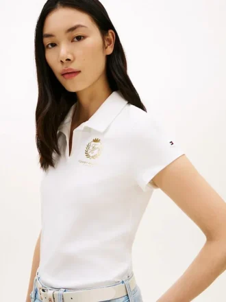 Polo slim fit cu logo frunză de laur