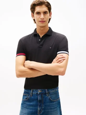 Polo slim fit din bumbac neted interlock