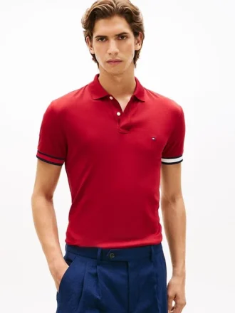 Polo slim fit din bumbac neted interlock