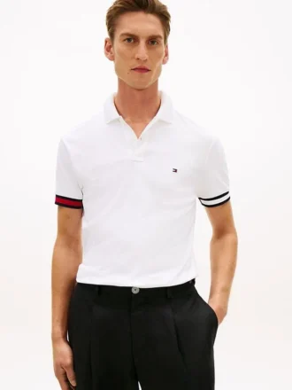 Polo slim fit din bumbac neted interlock
