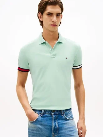 Polo slim fit din bumbac neted interlock