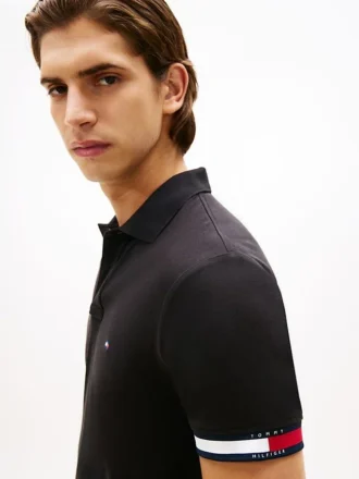 Polo slim fit din bumbac neted interlock