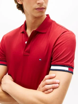 Polo slim fit din bumbac neted interlock