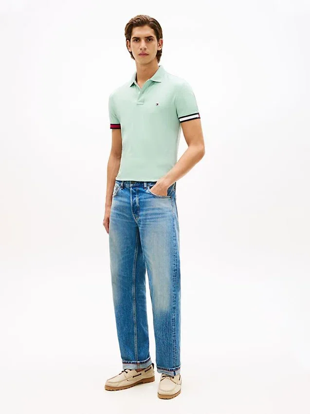 Polo slim fit din bumbac neted interlock Polo slim fit din bumbac neted interlock