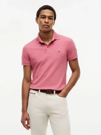 Polo slim fit din piqué elastic