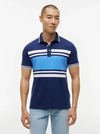 Polo slim fit din piqué elastic cu dungi groase