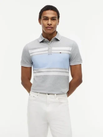 polo slim fit din piqu elastic cu dungi groase 1 4 330x440 - Polo slim fit din piqu&eacute; elastic cu dungi groase