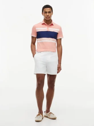 Polo slim fit din piqué elastic cu dungi groase