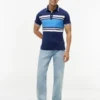 Polo slim fit din piqué elastic cu dungi groase