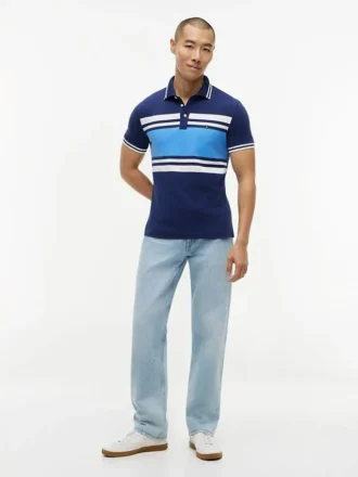 Polo slim fit din piqué elastic cu dungi groase