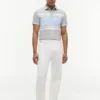 Polo slim fit din piqué elastic cu dungi groase
